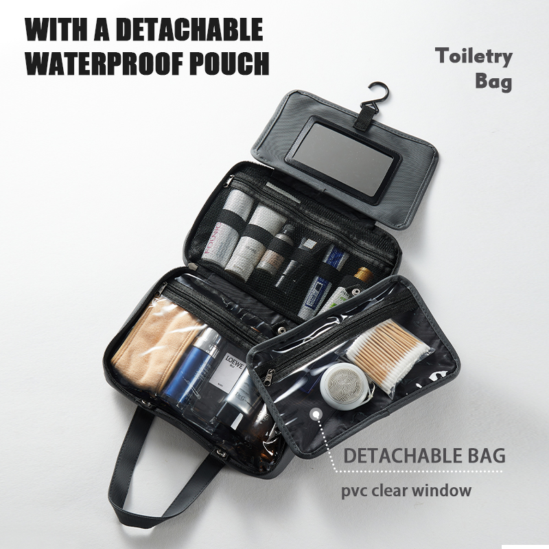 HOT SALE Durable 600D French Terry Fabric Travel Toiletry Bag with Built-in Mirror