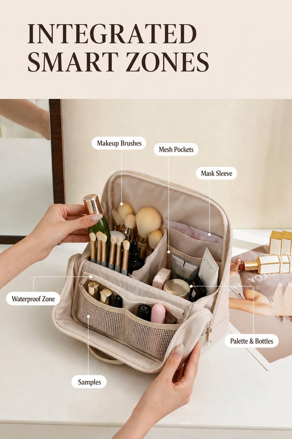 Woman Soft touch cosmetic bag Premium water-resistant makeup bag manufacturer
