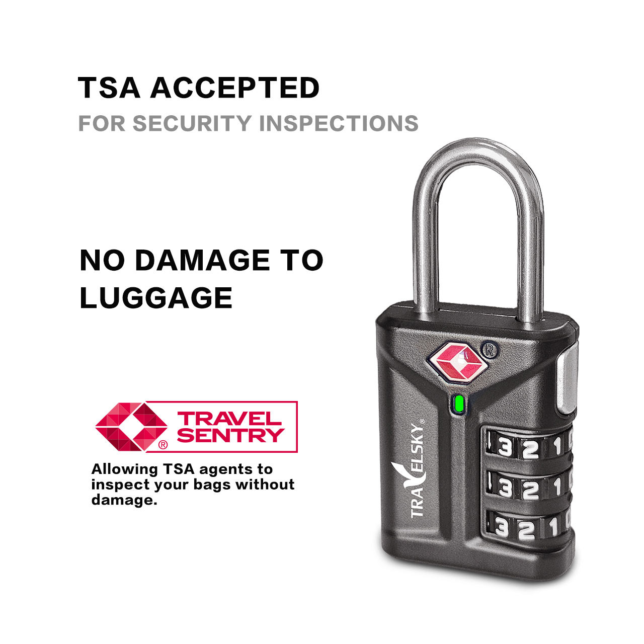 OEM ODM 3 Digital TSA Lock Travel Combination Padlock with TSA Luggage Check Status Function