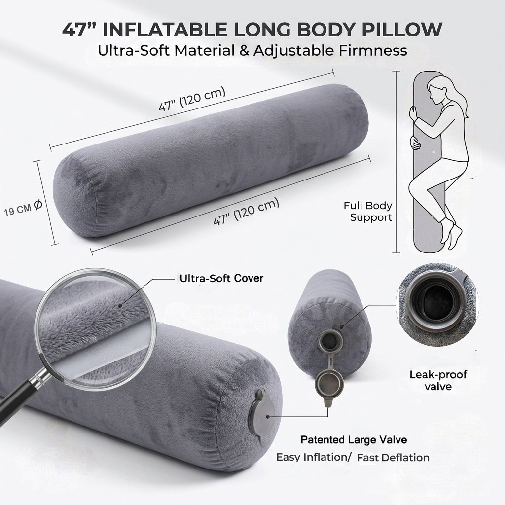 Wholesale Custom Inflatable Body Pillow Rapid Air Inflation Durable PVC Travel Sleep Pillow | BSCI Factory | Travelsky 