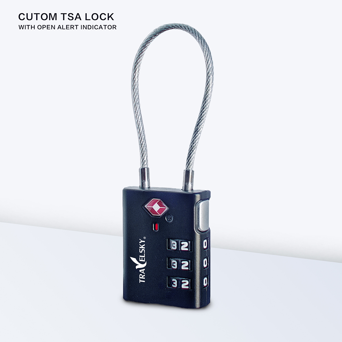 OEM ODM 3 Digital TSA Lock Travel Combination Padlock with TSA Luggage Check Status Function