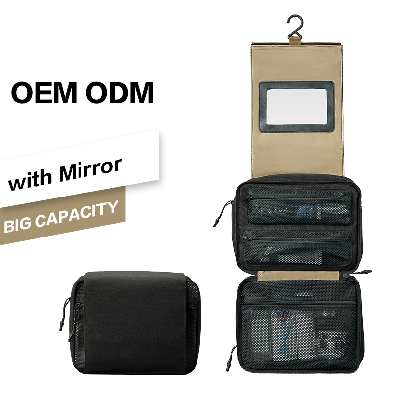 Factory Offer Oxford Durable Light Weight M Size Hanging Toiletry Bag with Flexible Mirror