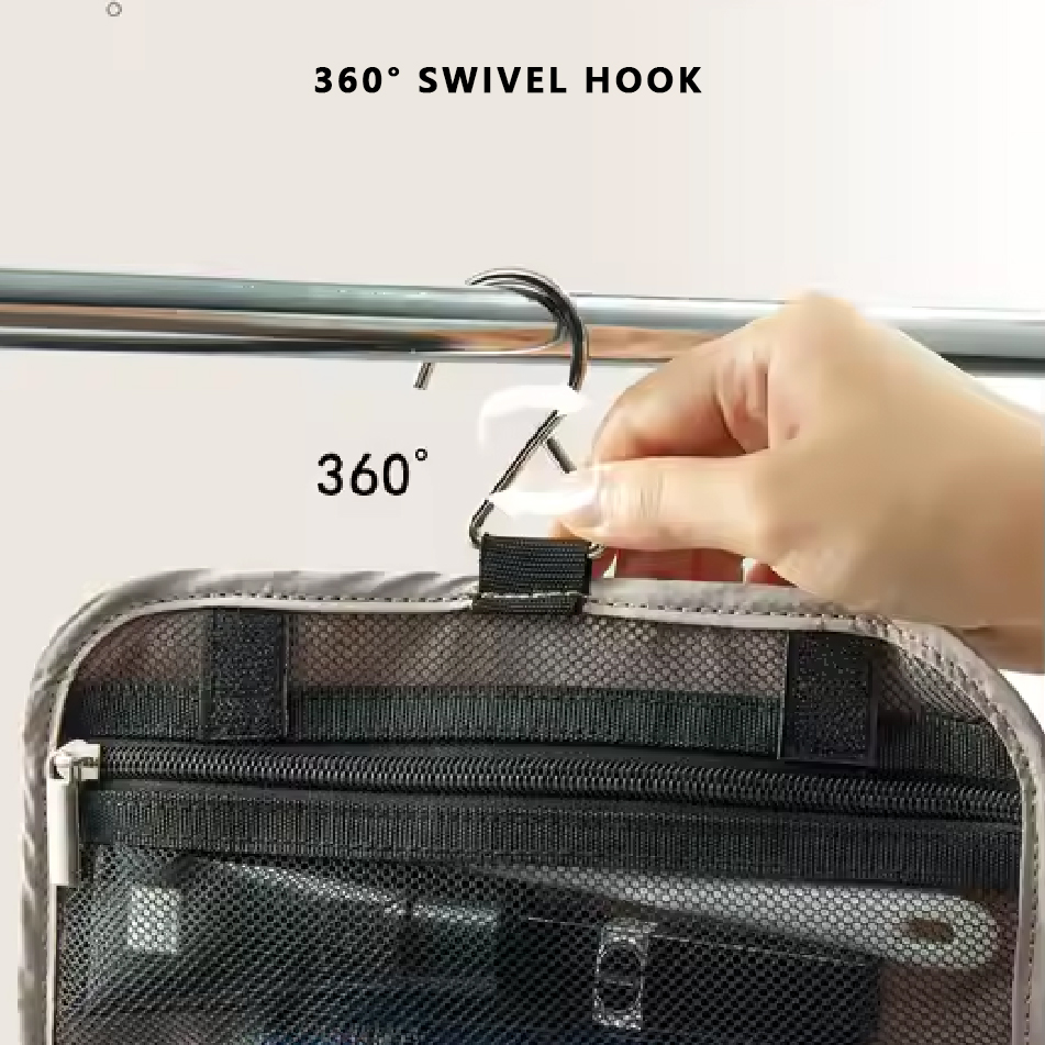 360 SWIVEL HOOKING TOIELTRY BAG WITH DETACHABLE POUCH