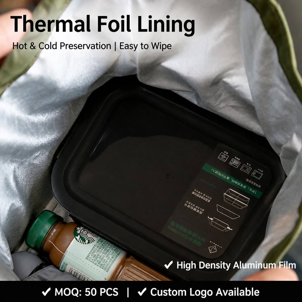 Thermal Foil Lining Lunch Bag Hot Cold Preservation Insulated Tote Easy to Wipe Clean for Office Work Picnic