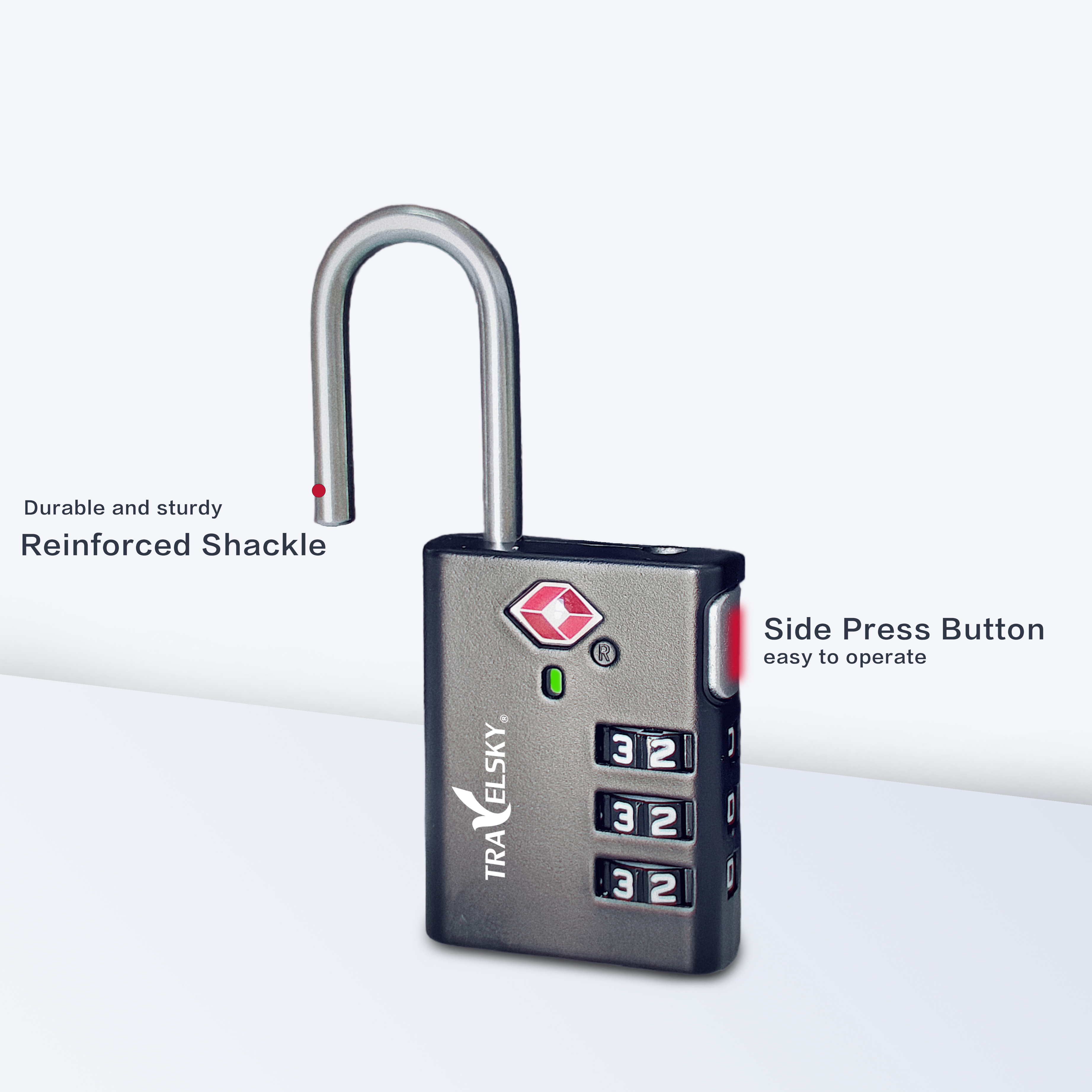 OEM ODM 3 Digital TSA Lock Travel Combination Padlock with TSA Luggage Check Status Function