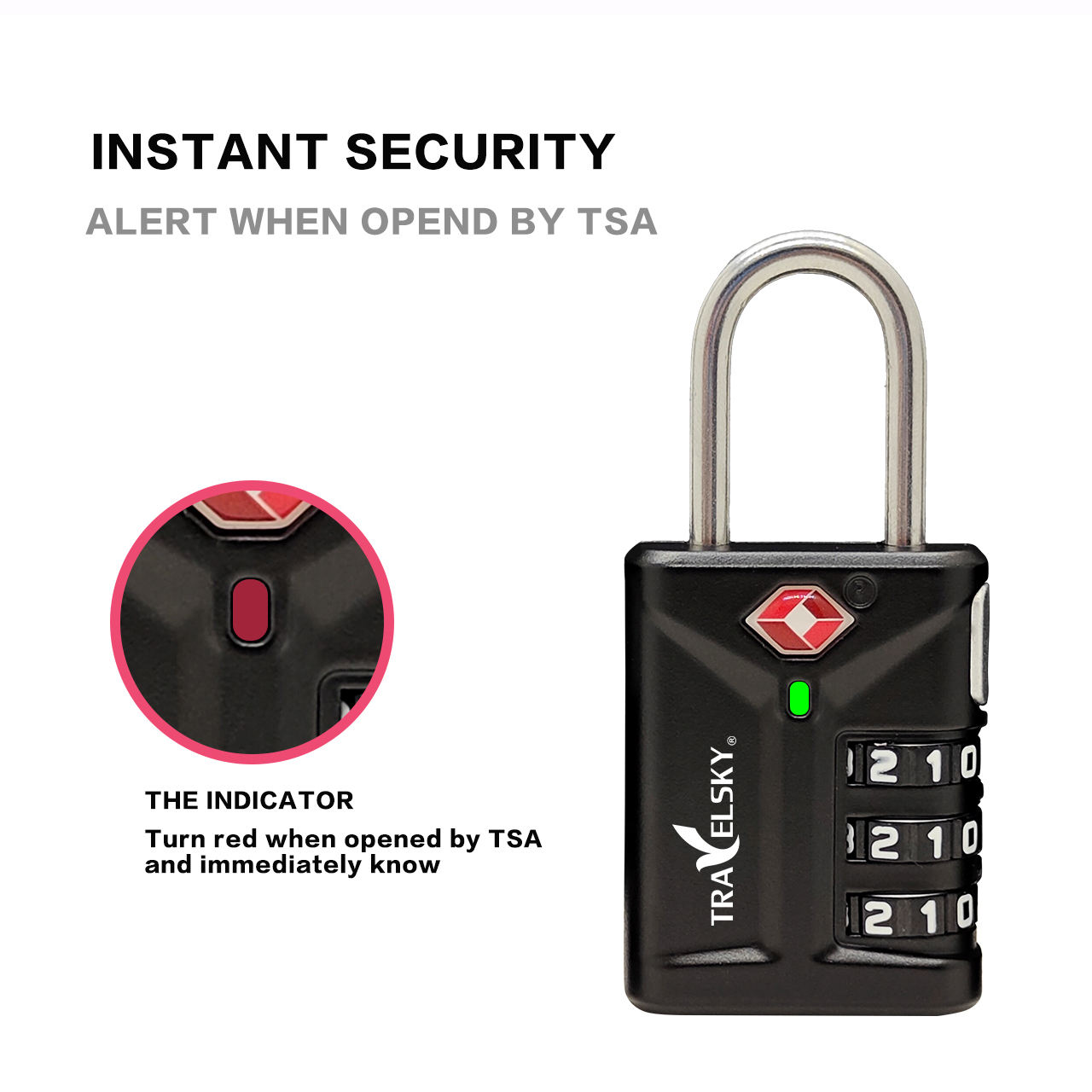 OEM ODM 3 Digital TSA Lock Travel Combination Padlock with TSA Luggage Check Status Function