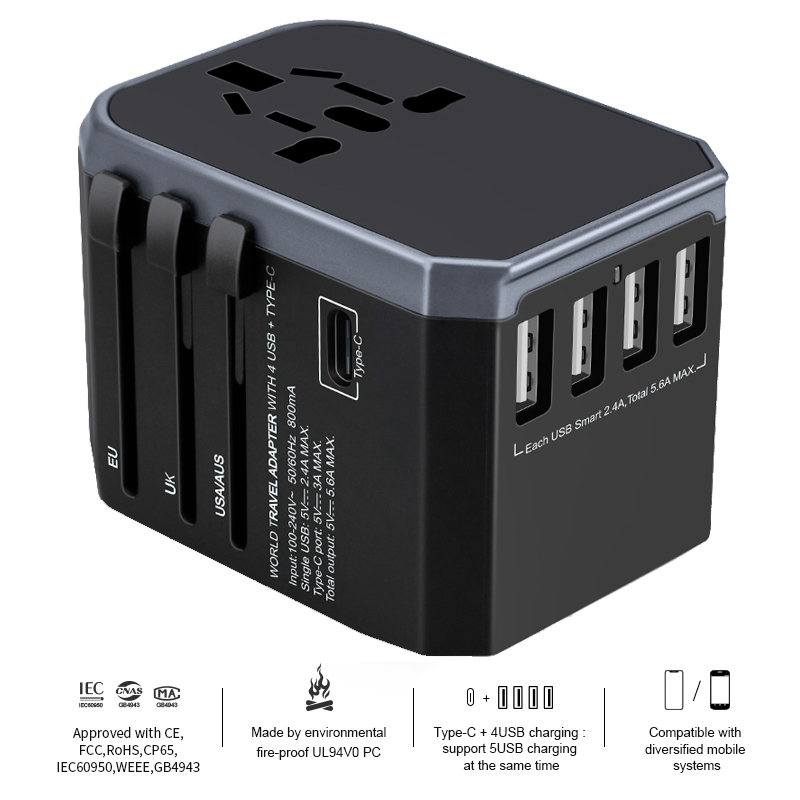 4USB Universal travel adapter with Type C