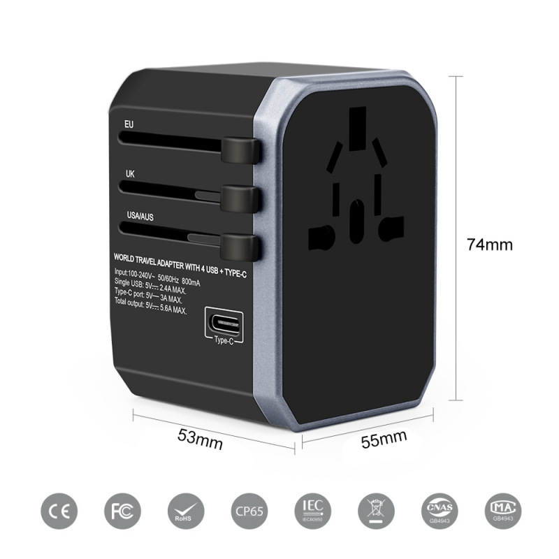 4USB Universal travel adapter with Type C